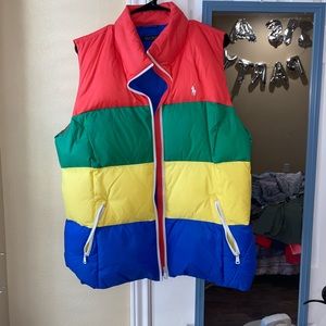 Polo by Ralph Lauren red,yellow,blue,green striped puffer vest